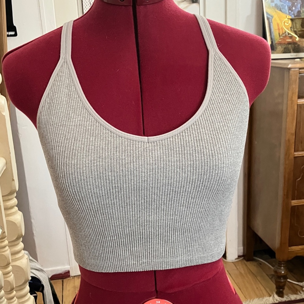 Lemon Heather Gray Ribbed Tank Top/Black Small